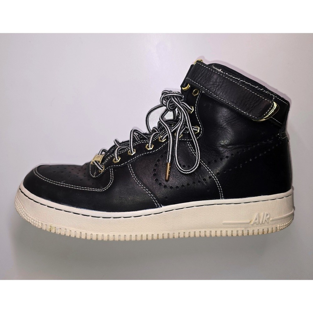 Vintage Nike Air Force 1 High Black Leather Gold Mens US 10.5 Streetwear Collect - Picture 11 of 16
